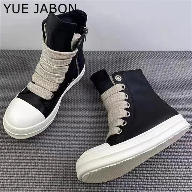 High-top Canvas Sneakers Black Leather with zipper