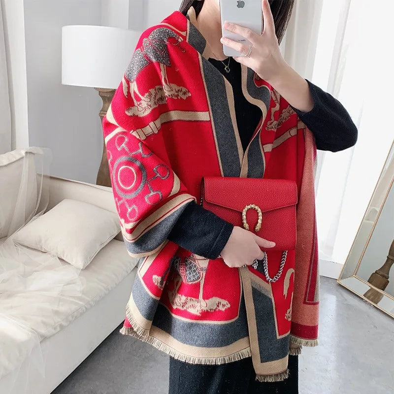 Cashmere Scarf Women Luxury Horse Print