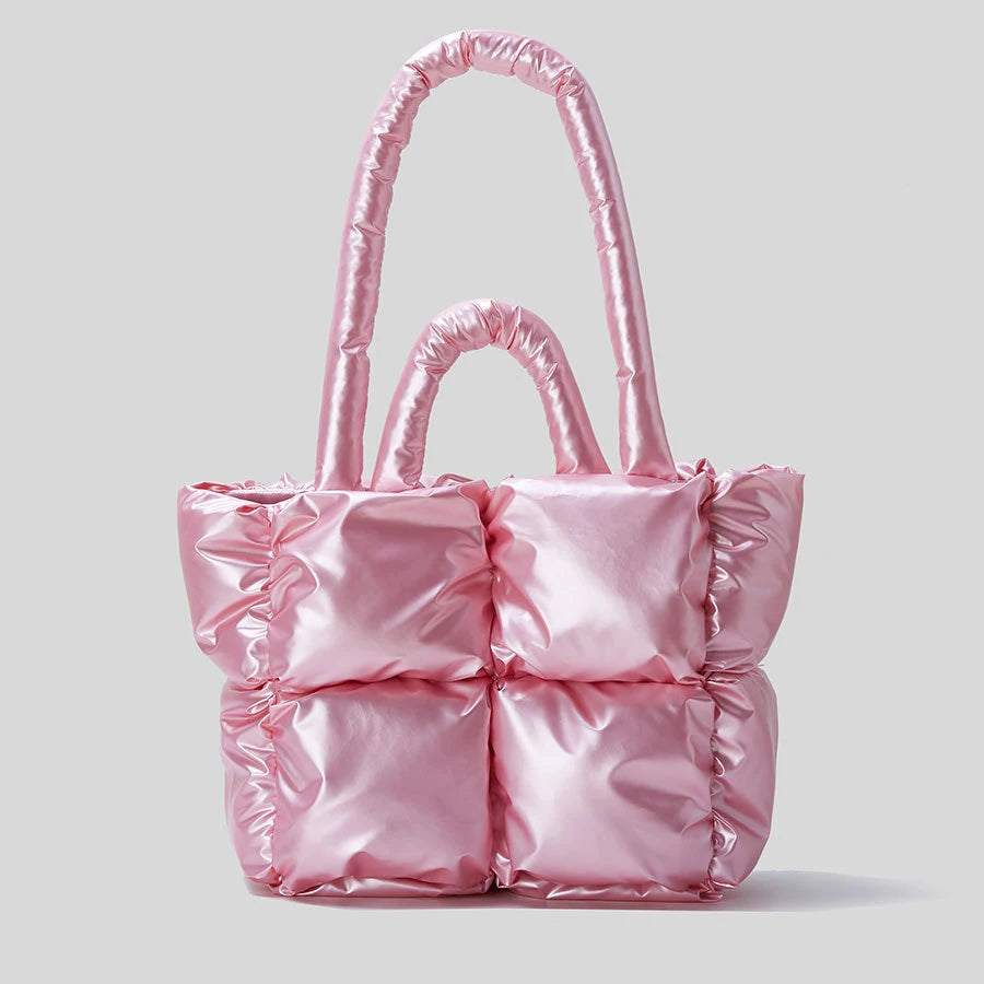 Fluorescent Pink Puffy Tote Nylon Padded