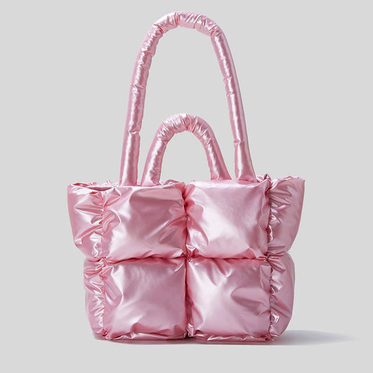 Fluorescent Pink Puffy Tote Nylon Padded