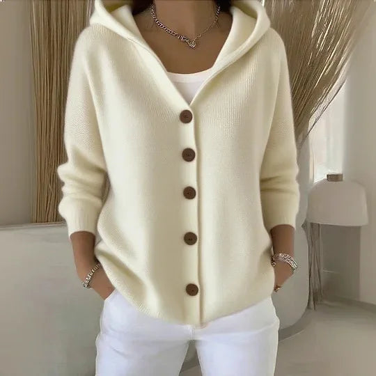 Solid Color Button Knit Hooded Sweater