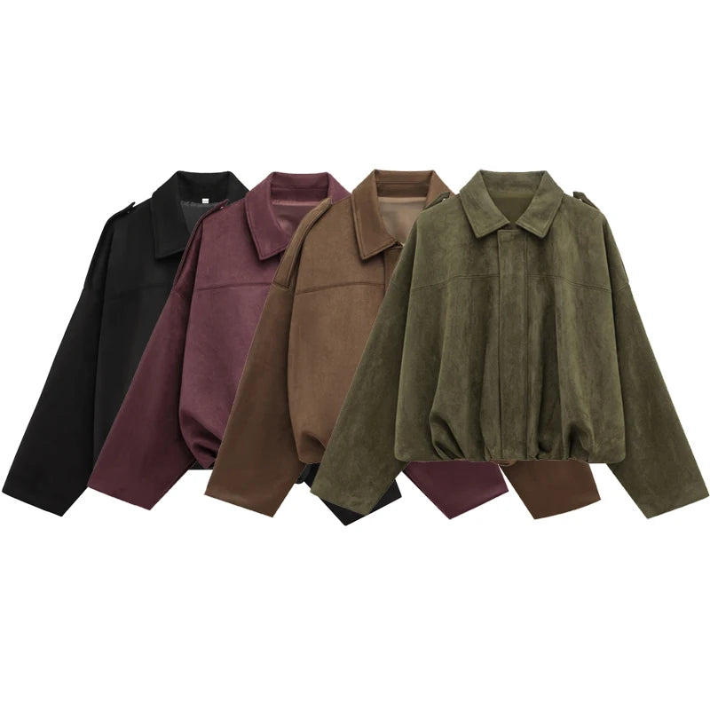 HXAO Women's Suede Bomber Jacket