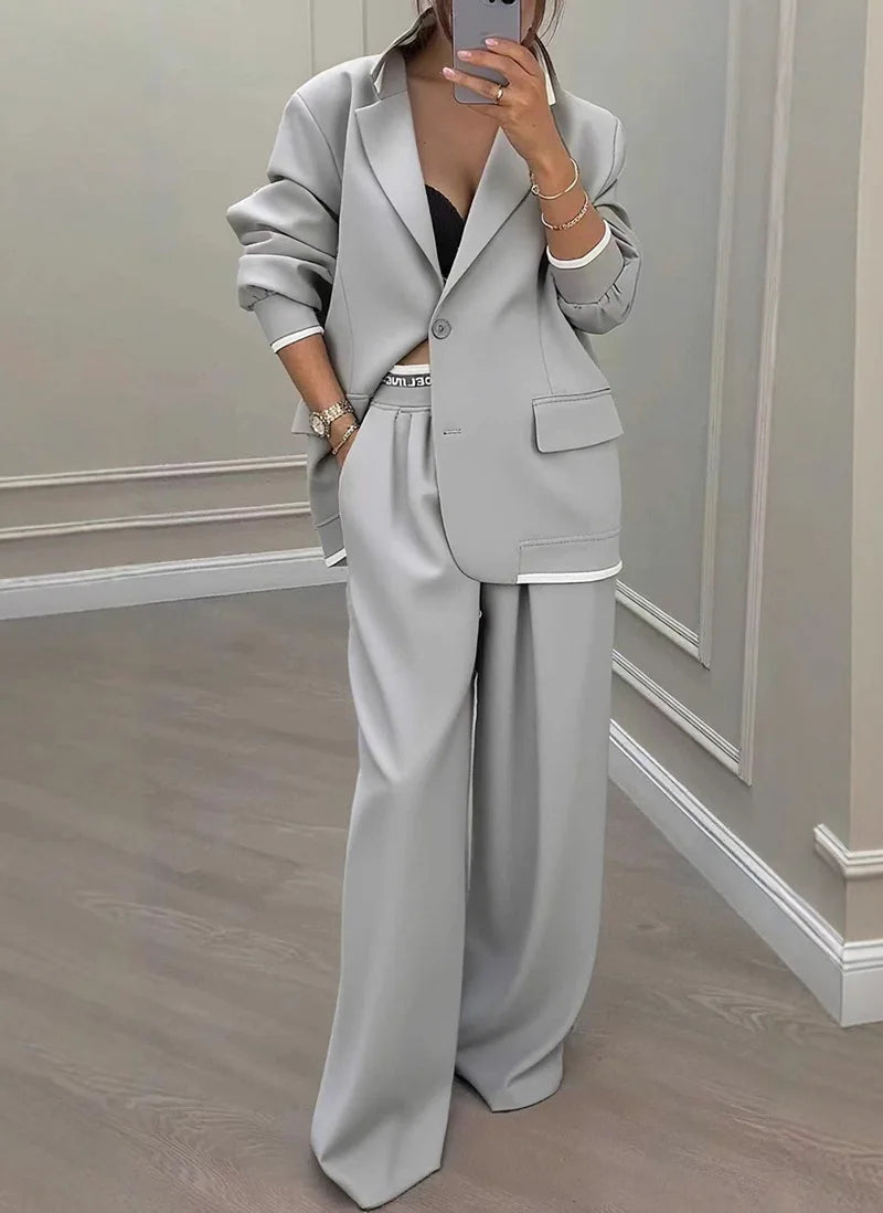 Temperament Women's Pants Suit Loose Solid Color