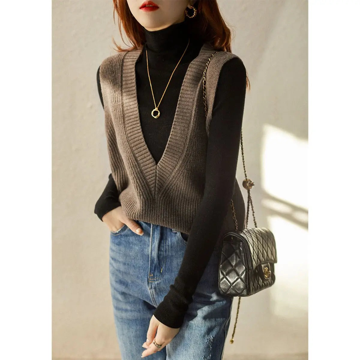 Versatile Vest V-neck Knitted