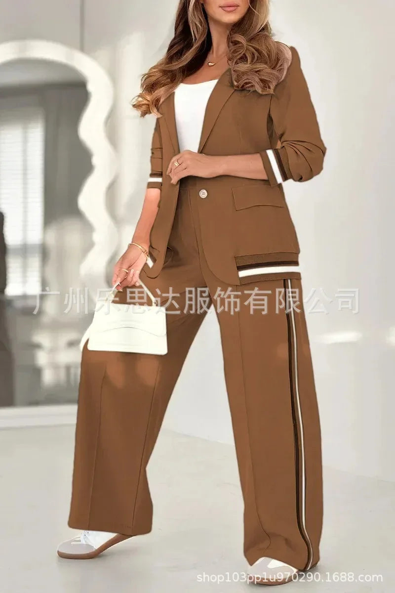 Women Suit Jacket 2 Piece Sets Striped