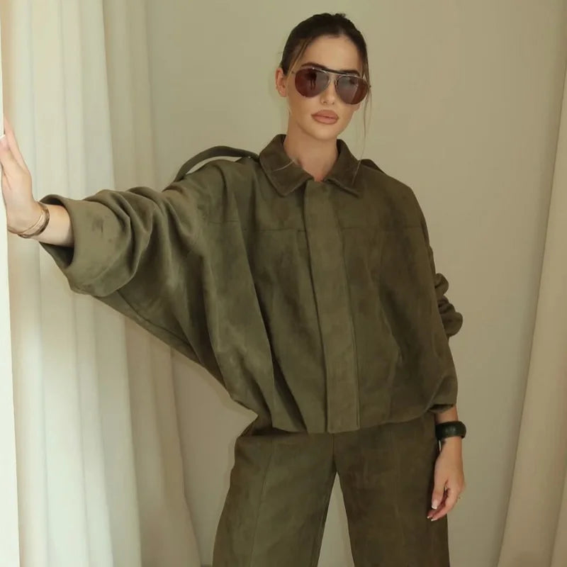 HXAO Women's Suede Bomber Jacket