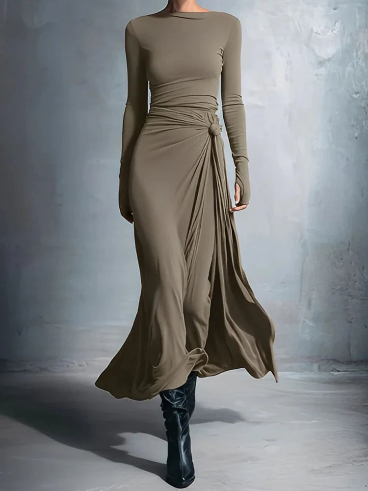 O Neck Long Sleeve Maxi Dress