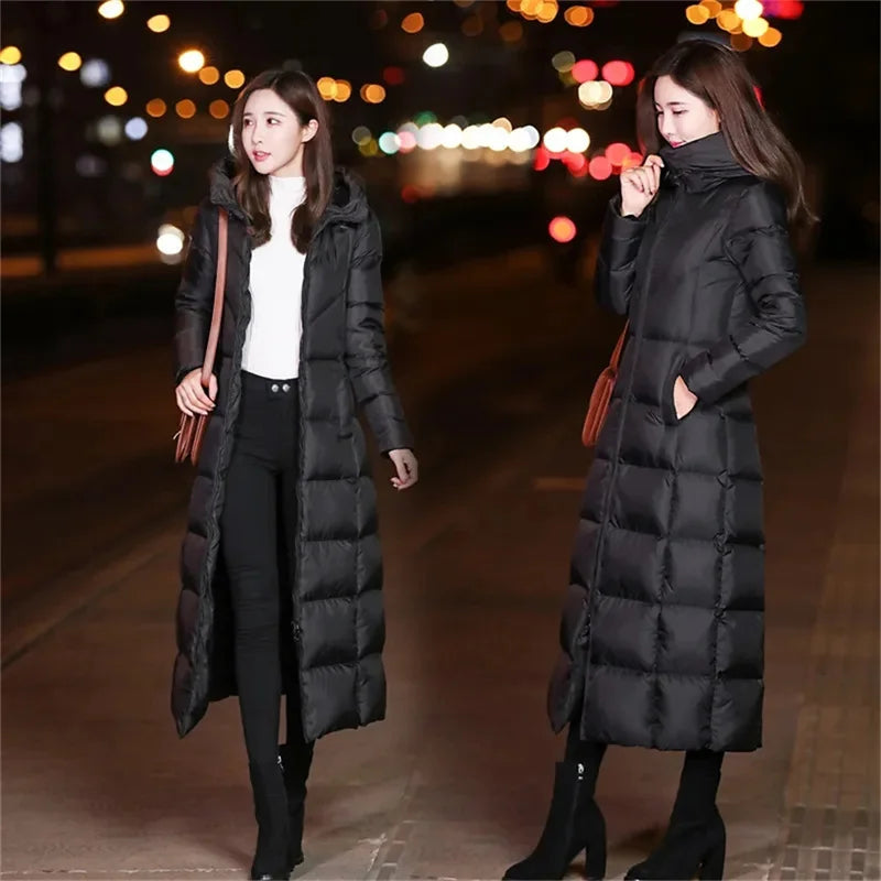 Padded Women's Long Over-the-Knee Winter Parka