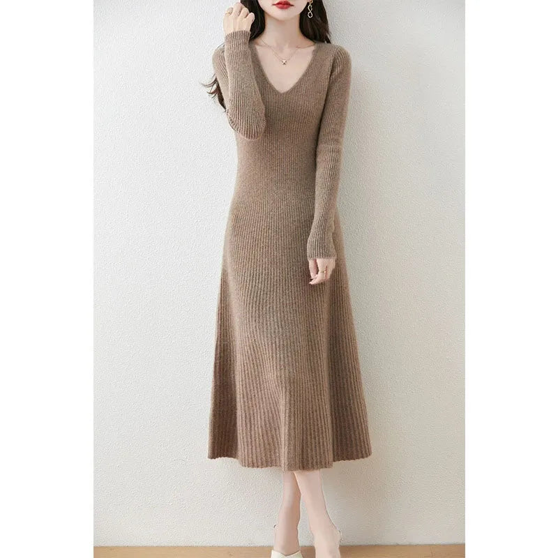 Solid Color Basic Sweater Dress