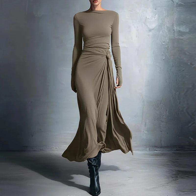 O Neck Long Sleeve Maxi Dress