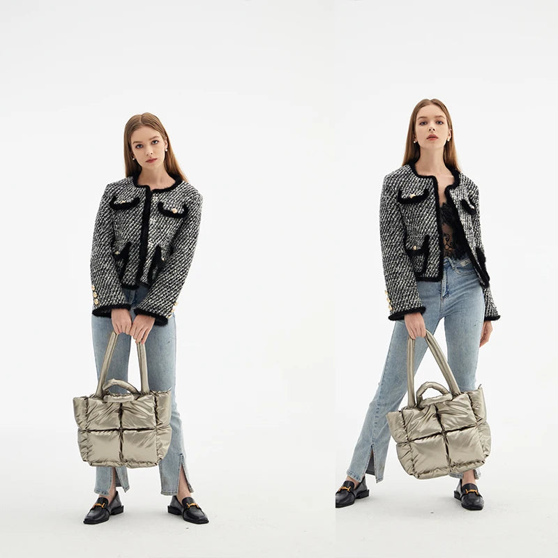 Fluorescent Pink Puffy Tote Nylon Padded