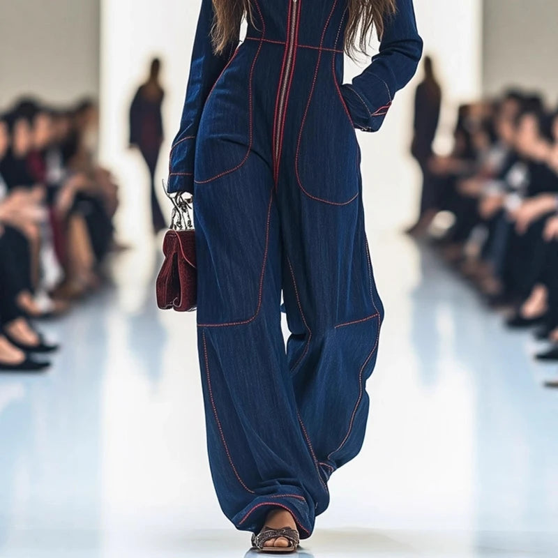 Women Retro Patchwork Jumpsuit