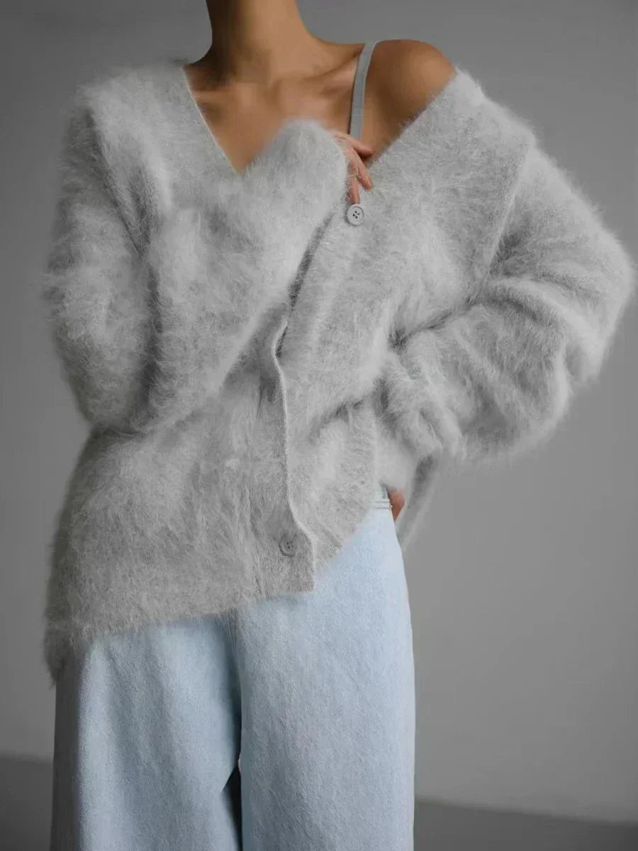 Long Sleeve Oversized Sweater with Buttons Solid Knitted