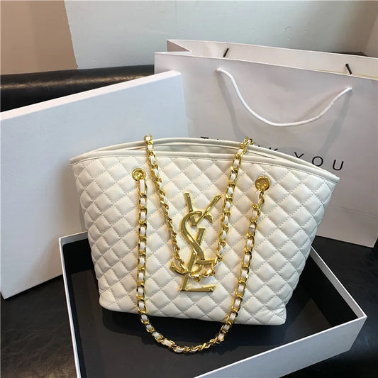 Luxurious Retro Diamond Pattern Shoulder Tote Bag