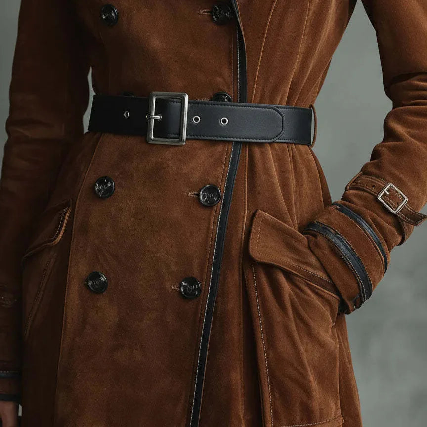 Chic Faux Suede Long Trench Coat