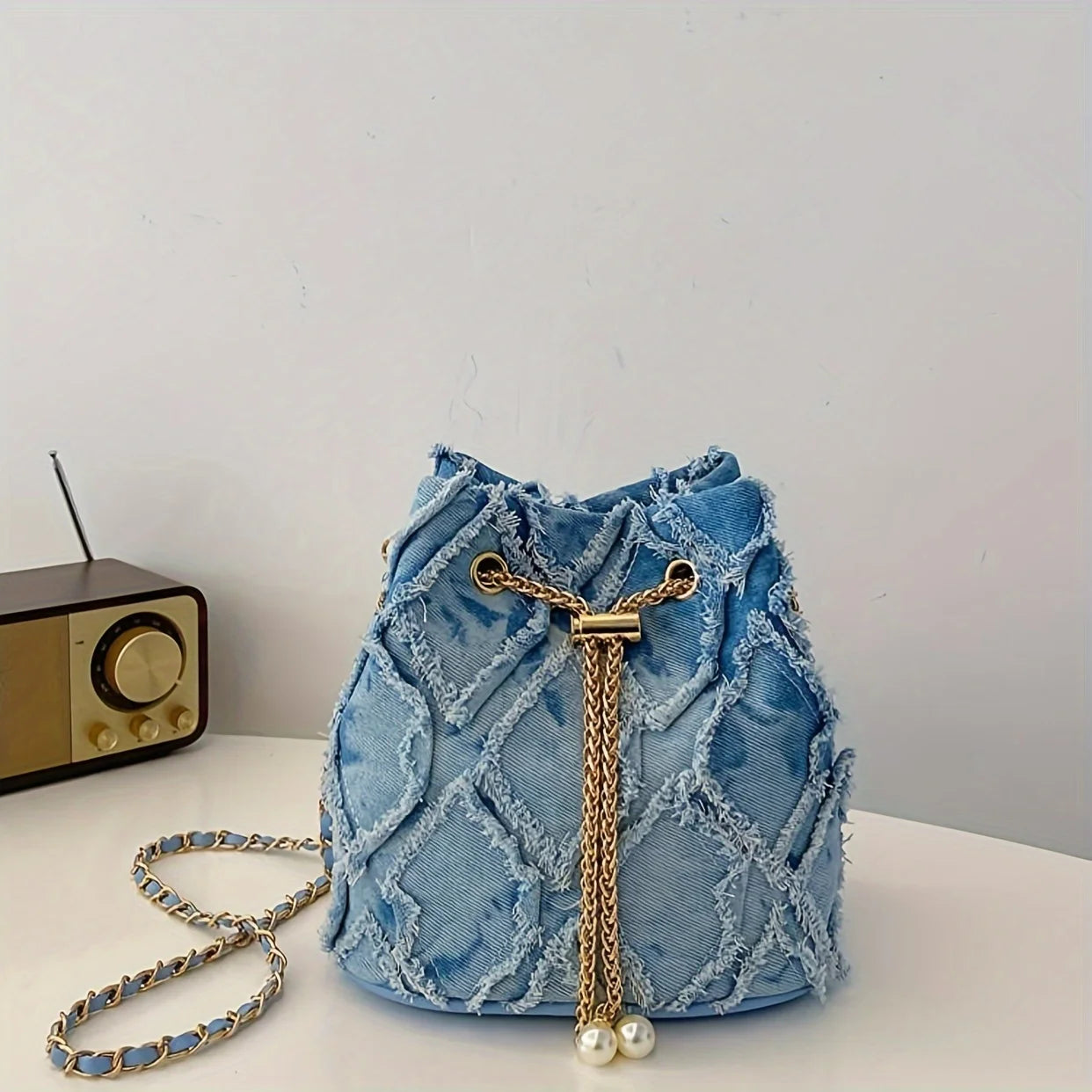 Denim bucket bag