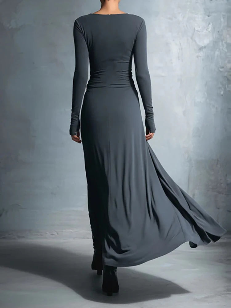 O Neck Long Sleeve Maxi Dress