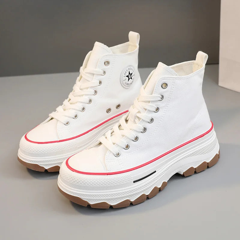 Women High Top Sneakers Lace-Up Casual Platform