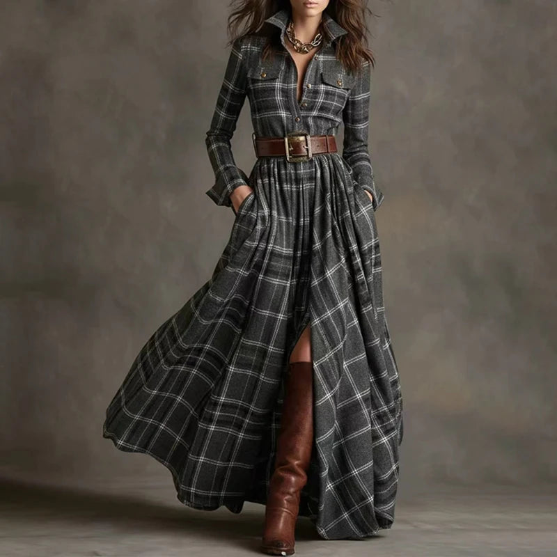 Plaid Print Maxi Dress