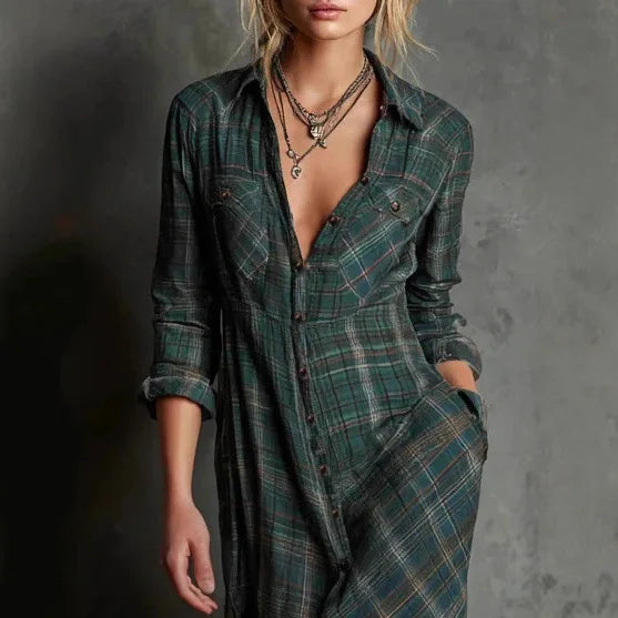 Retro Women's Plaid Long Dress