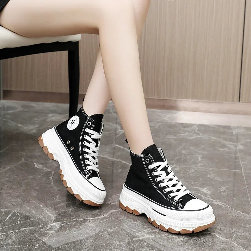Women High Top Sneakers Lace-Up Casual Platform