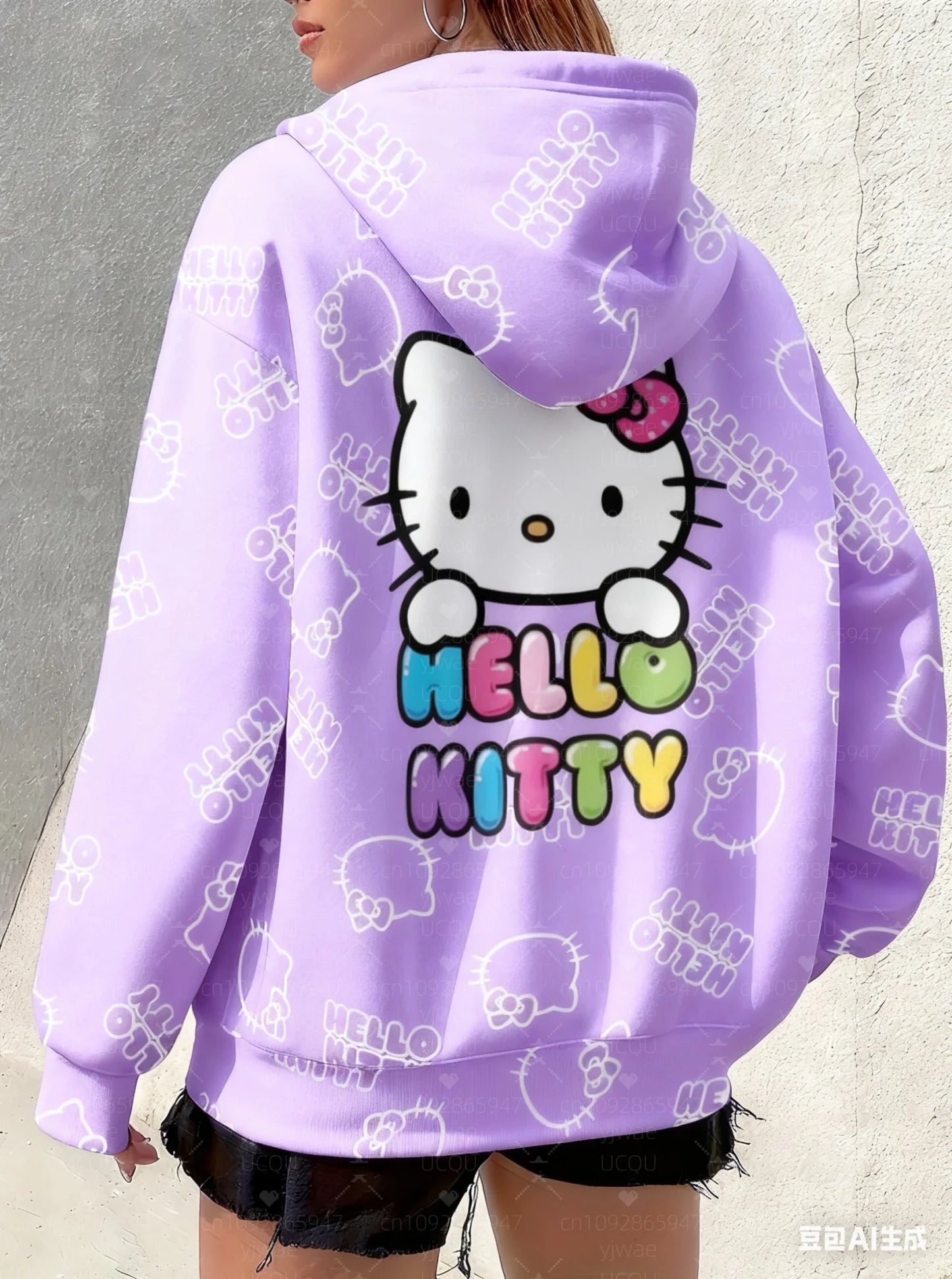 Plus Size Hello Kitty Print Hooded Sweatshirt