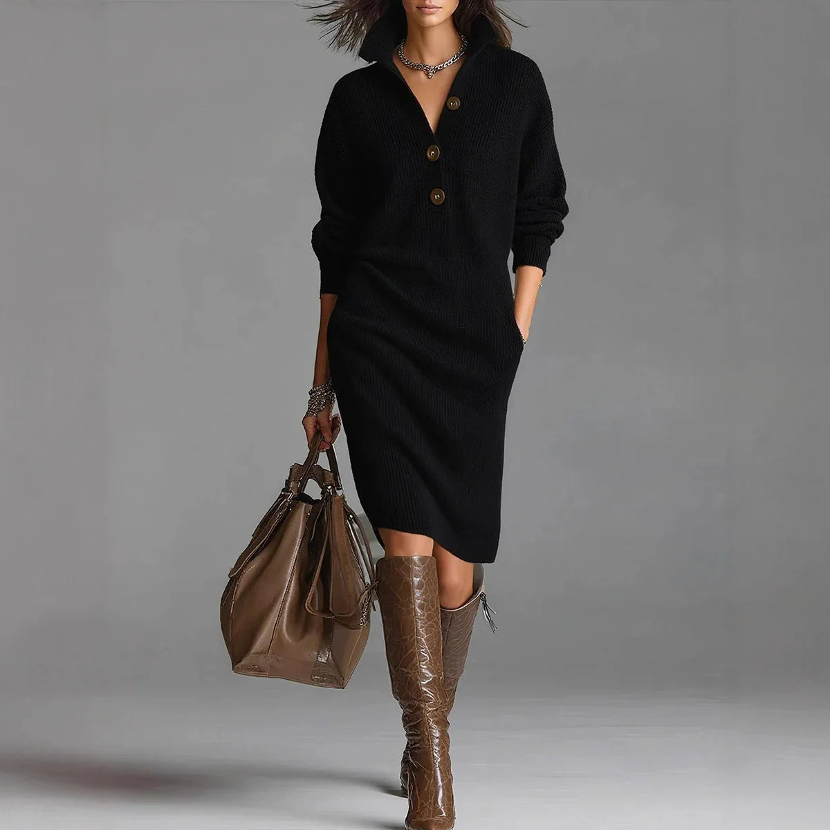 Solid Color Slim Long Sleeve Dress