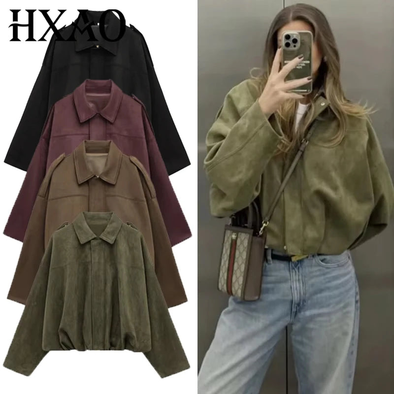 HXAO Women's Suede Bomber Jacket