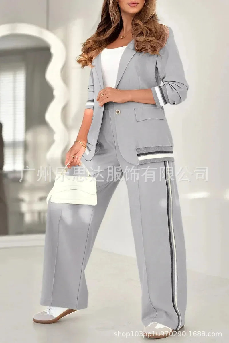 Women Suit Jacket 2 Piece Sets Striped