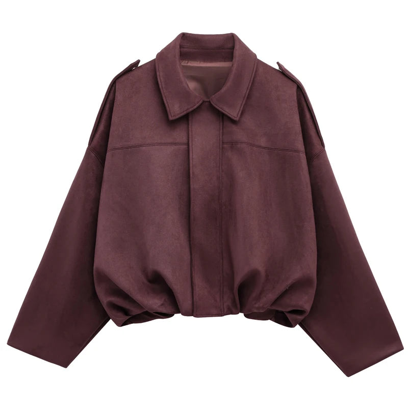 HXAO Women's Suede Bomber Jacket