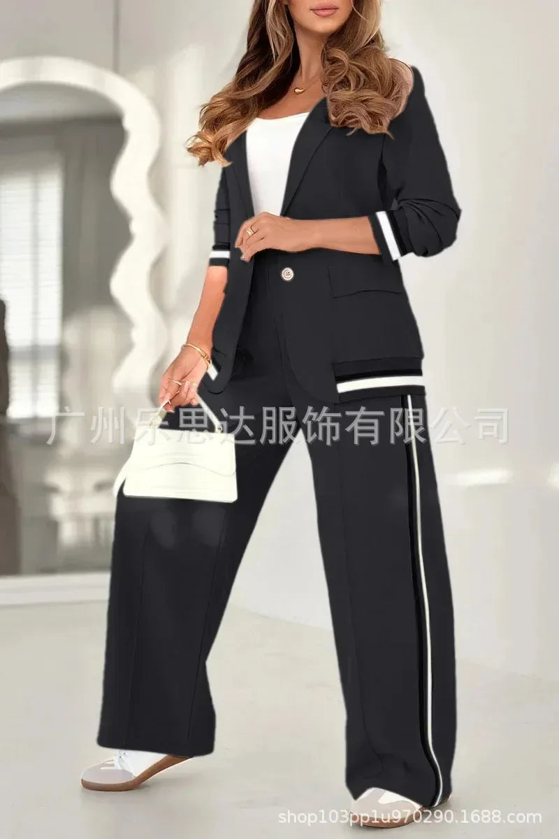 Women Suit Jacket 2 Piece Sets Striped