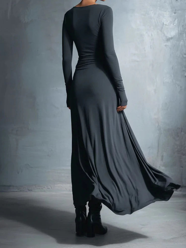 O Neck Long Sleeve Maxi Dress