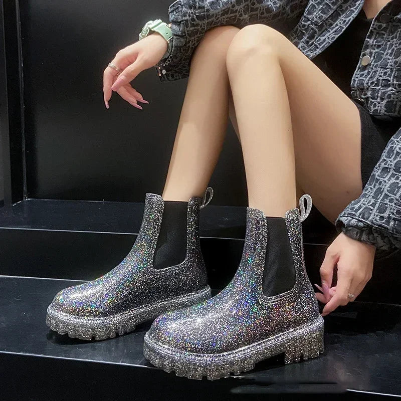 New Women's Shiny Color Rain Boots Four Seasons