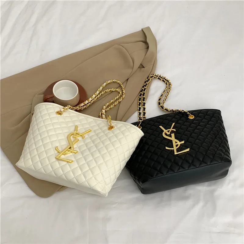 Luxurious Retro Diamond Pattern Shoulder Tote Bag