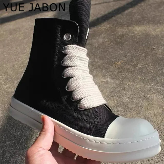 High-top Canvas Sneakers Black Leather with zipper
