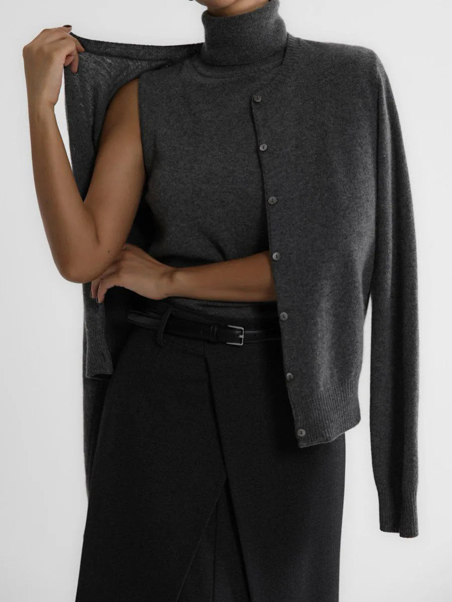 Women's Turtleneck Sleeveless Tank Top Cardigan Sweater Set