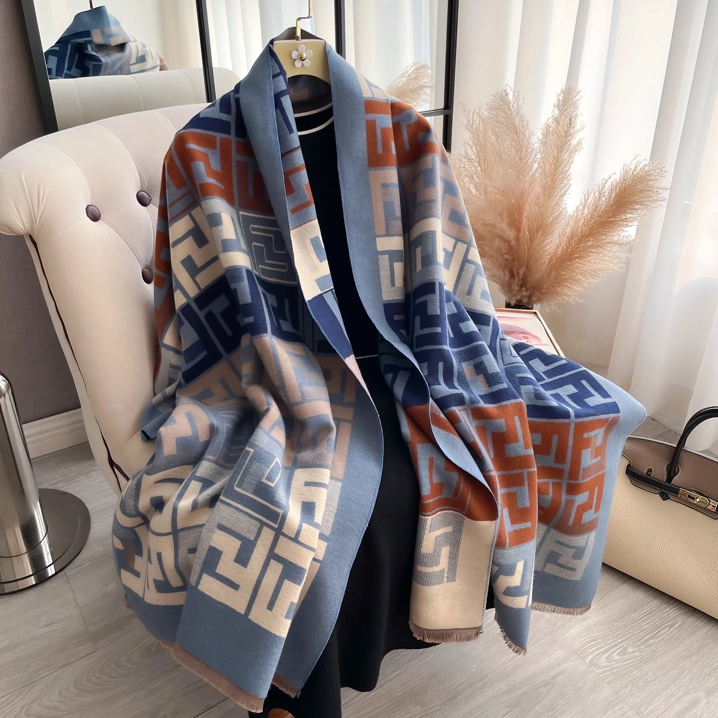 Two-Sided Print Scarf Soft Warm Pashmina Fashion Shawl