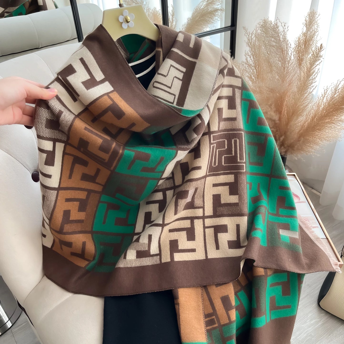 Two-Sided Print Scarf Soft Warm Pashmina Fashion Shawl