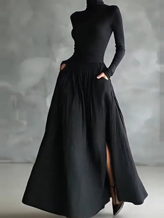 Elegant Turtleneck Pullover & Long Skirt Set