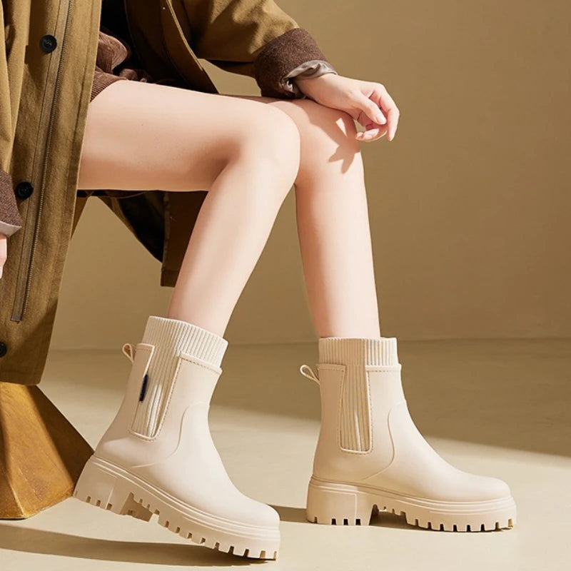 Women's Mid Tube Water Resistant Rubber Shoes