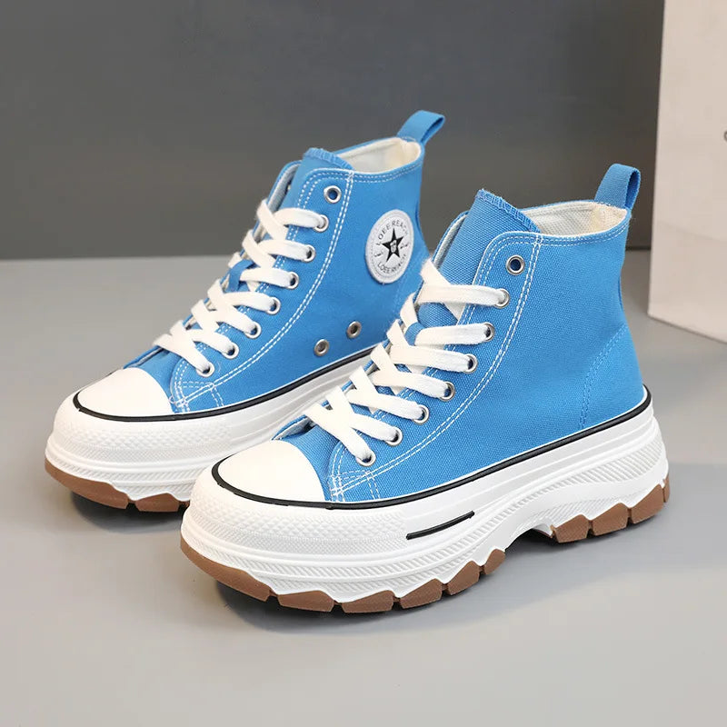 Women High Top Sneakers Lace-Up Casual Platform