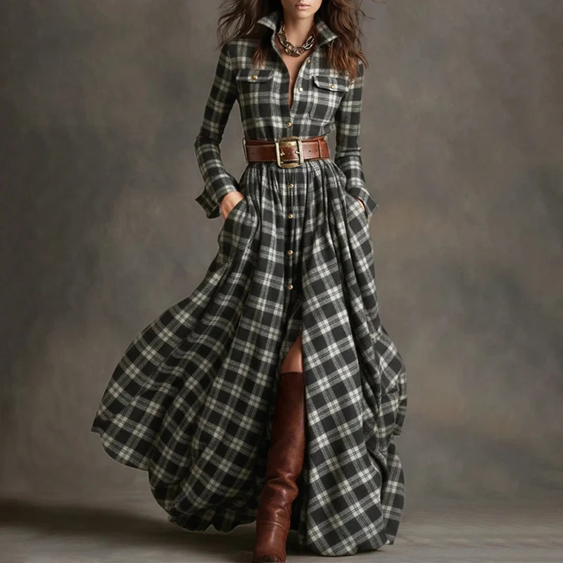 Plaid Print Maxi Dress