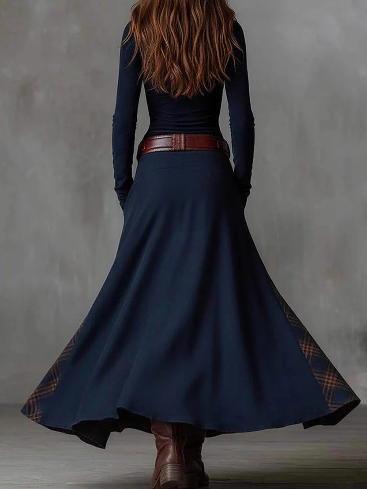 Patchwork Stand-Collar Maxi dress