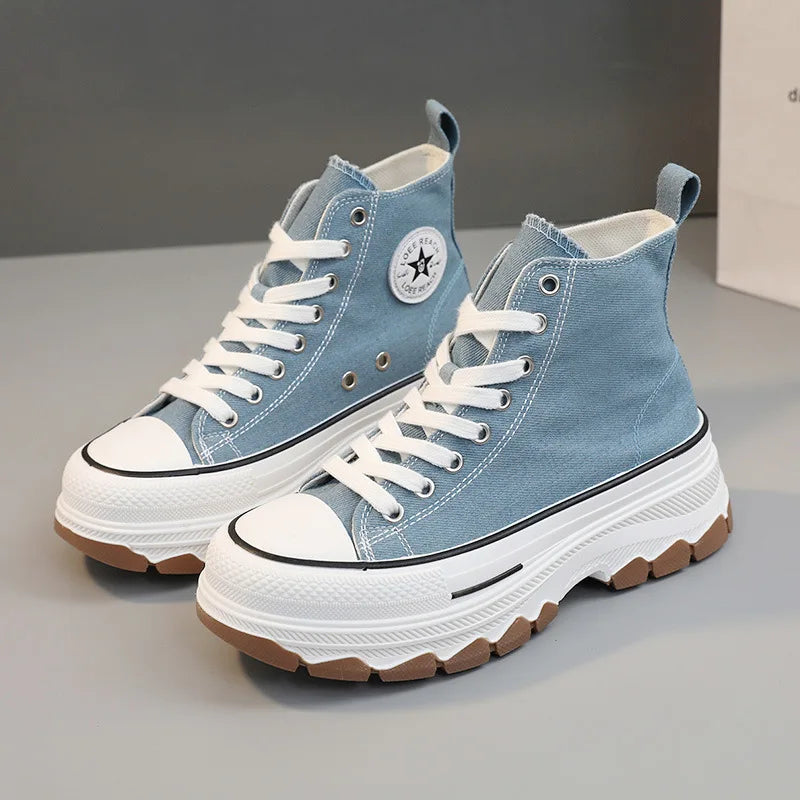 Women High Top Sneakers Lace-Up Casual Platform
