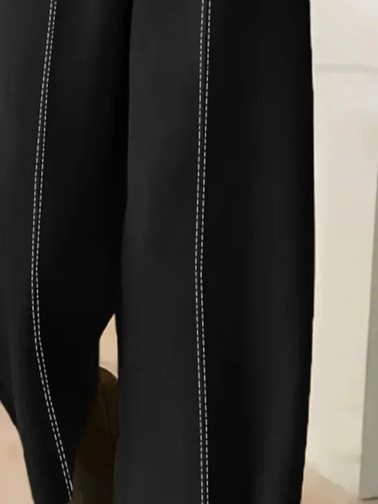 Long Sleeve Split-Joint V-Neck Cardigan Top & High Waist Loose Casual Pant