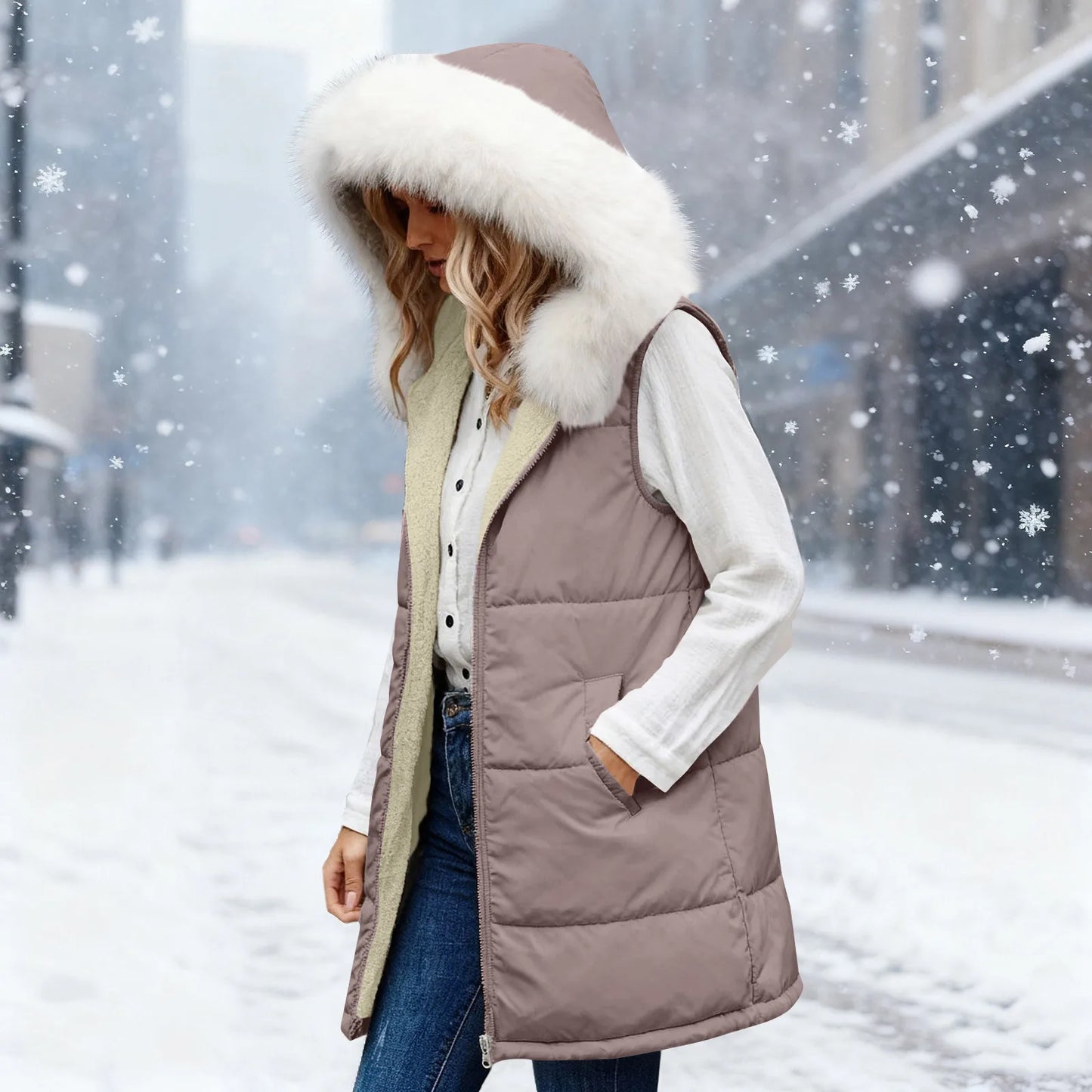 Mid Long Vest Solid Color