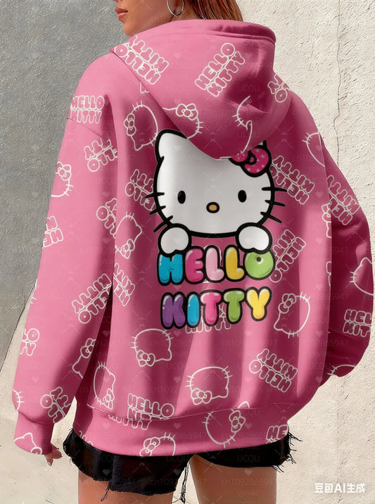 Plus Size Hello Kitty Print Hooded Sweatshirt