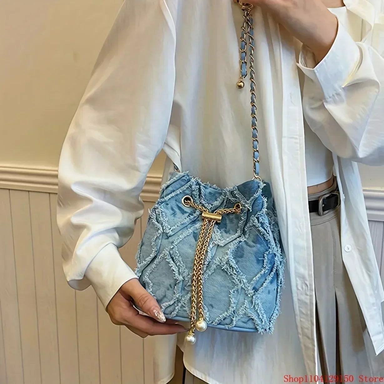 Denim bucket bag