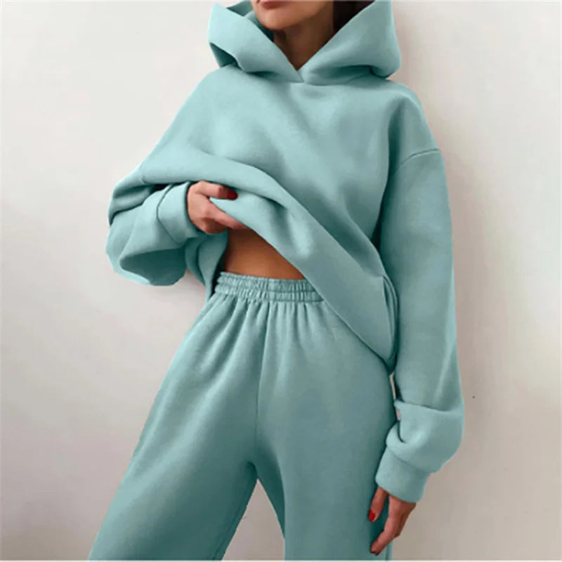 Warm Hoodie Sweatshirt Two Pieces Oversized