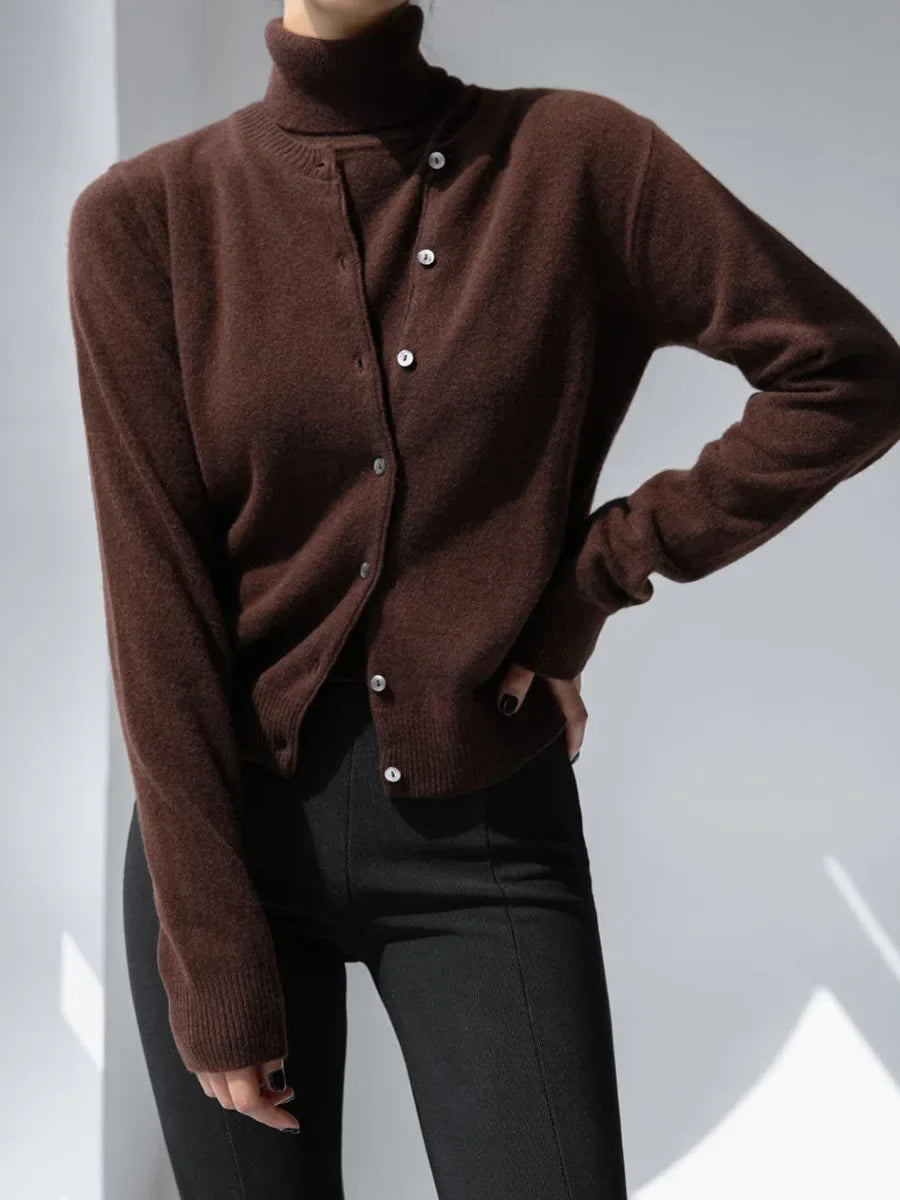 Women's Turtleneck Sleeveless Tank Top Cardigan Sweater Set